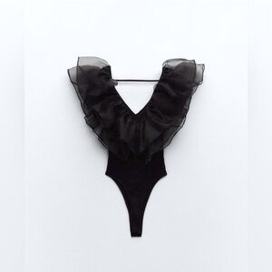 Zara Black Tulle Dramatic Bodysuit XS